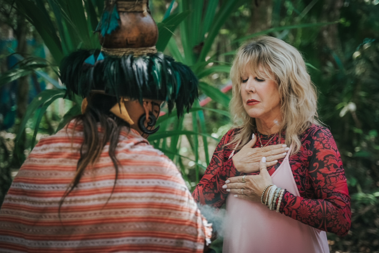 Sacred ceremony blessing in the forest